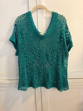 Forever 21 Teal Crochet Open-Knit Top